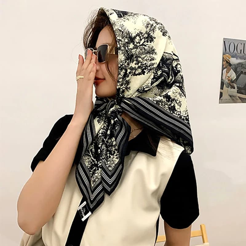Spring Scarf Women's Luxury Design Polyester Material Smooth Scarf Soft Shawl Beach 90x90cm