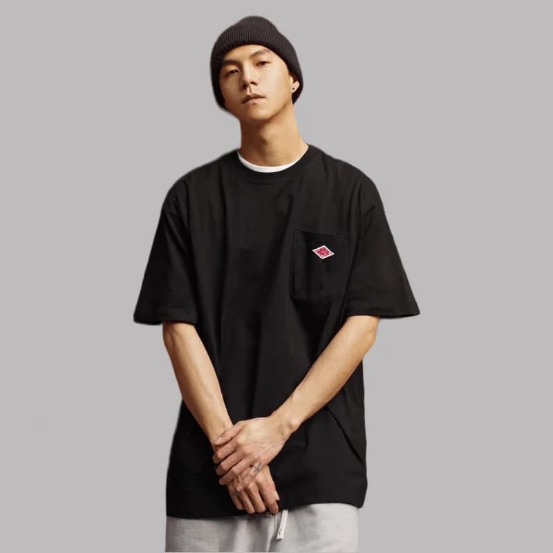 2024 Hot Salle Japanese Style Men and Women's  Solid Pure Cotton Embroidery Pocket T-Shirt Short Sleeve Tee Simple Fashion Brand