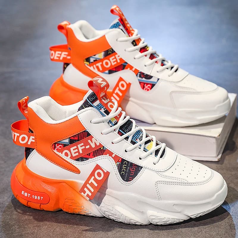 New Leather High-Top Shoes Men's Fashion Basketball Shoes Trendy Casual Sneaker