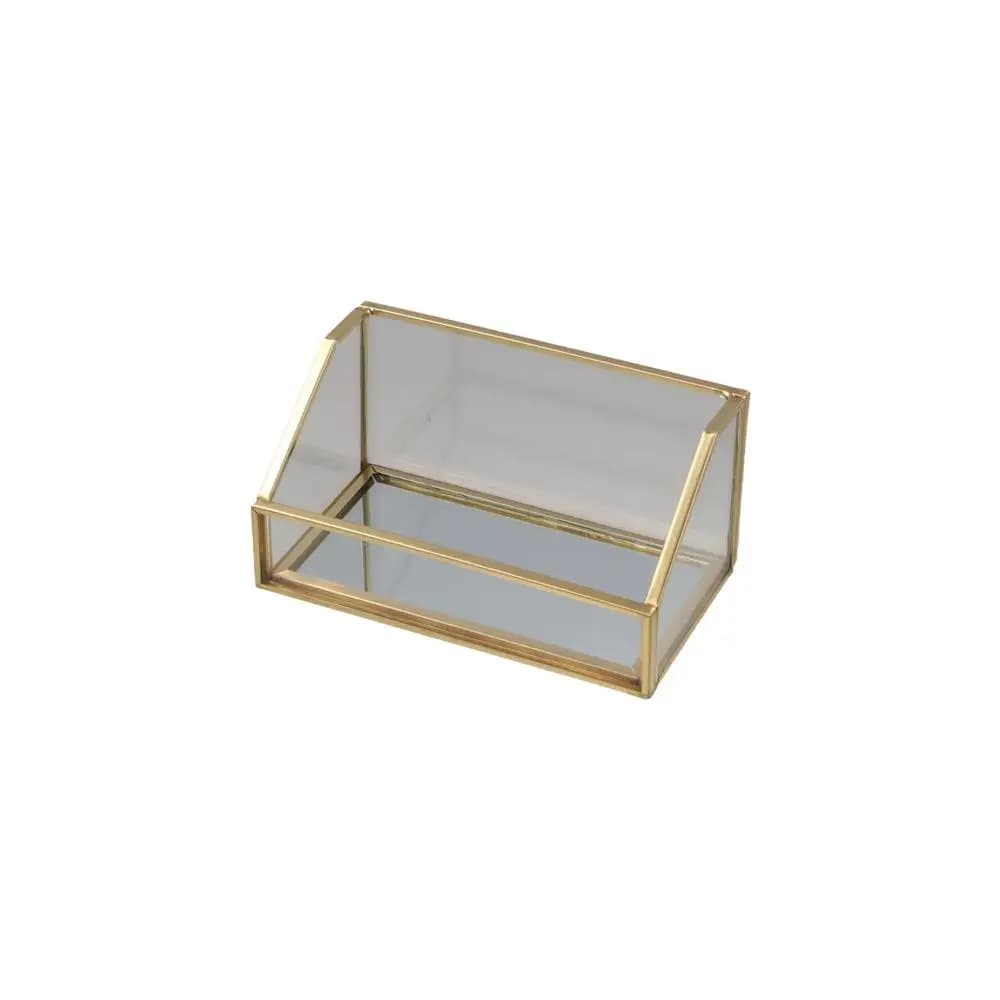 Metal Glass Business Card Holder Stand Professional Elegant Vintage Clear Golden Edge Holder Durable