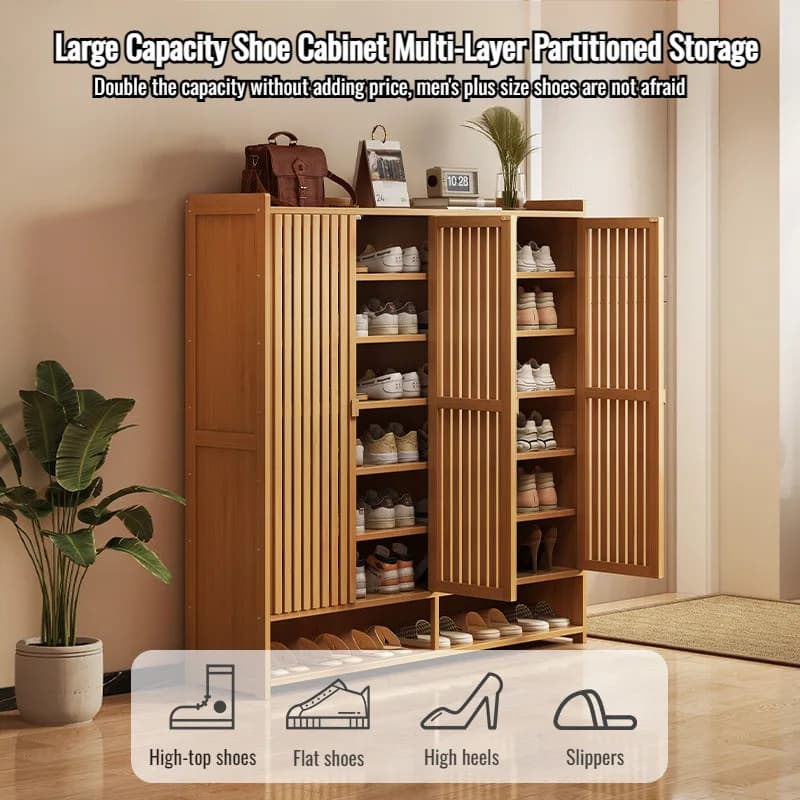 Home Bamboo Breathable Shoe Rack Multi-layer Large Capacity Storage Shoe Cabinet Indoor Simple Dustproof Organizing Shoe Shelves
