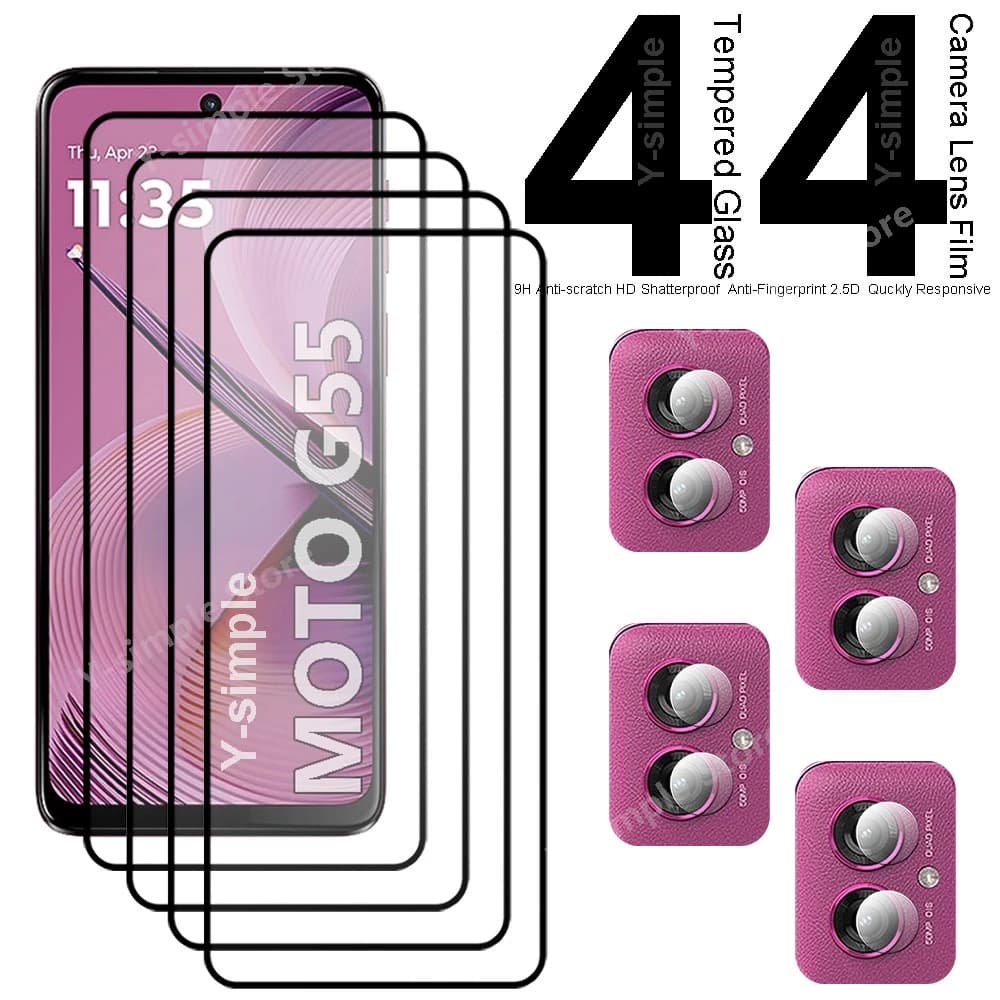 4+4 Phone Glass For Motorola Moto G55 Screen Protector Full Coverage Soft Camera Lens film For Moto G55 Tempered Glass 