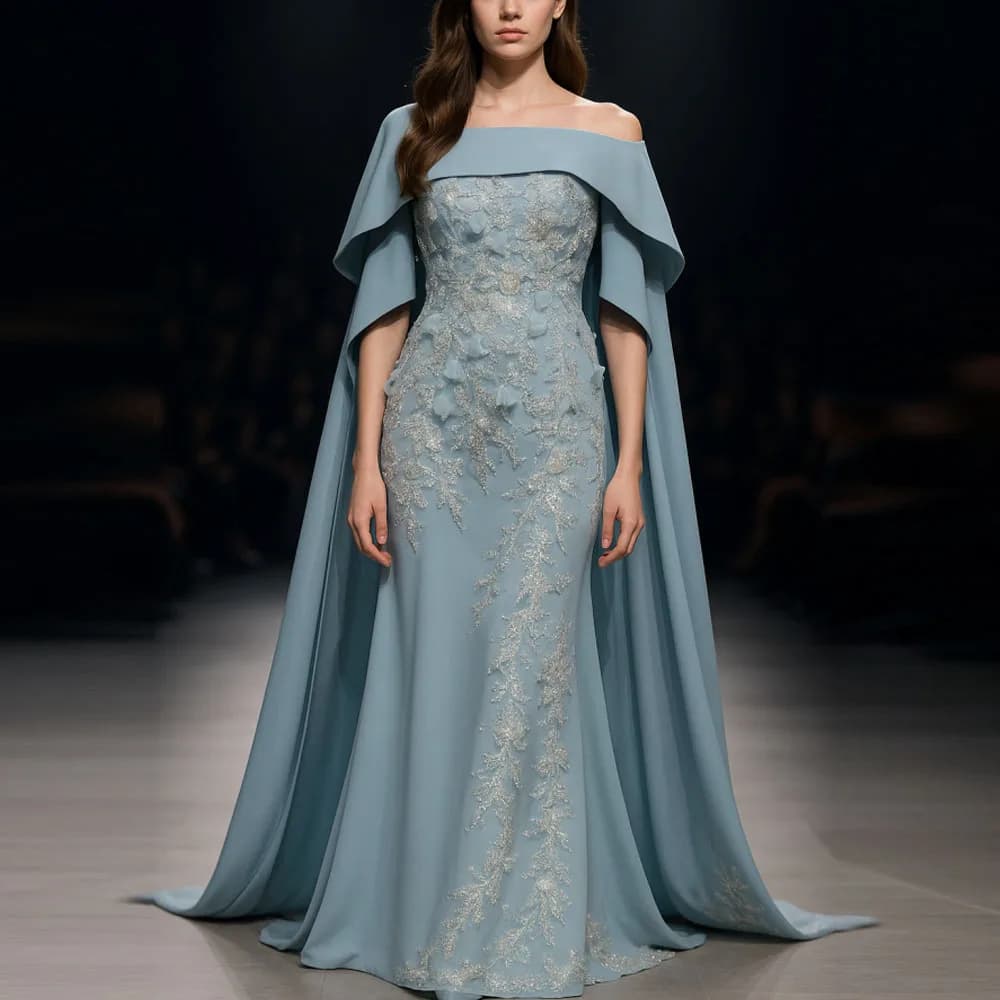 Customized Elegant Evening Dresses with Shawl 2025 Off the Shoulder Sequin Appliques Formal فساتين سهرات