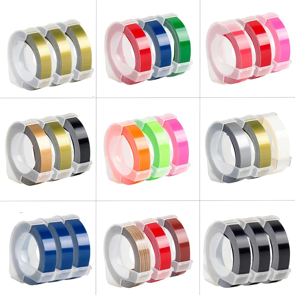 3Pcs Compatible Dymo 3D Label Tape 9mm Dymo 3D Embossing Tape For Dymo Motex E101 E202 Manual Typewriter 12965 1610 Label Maker