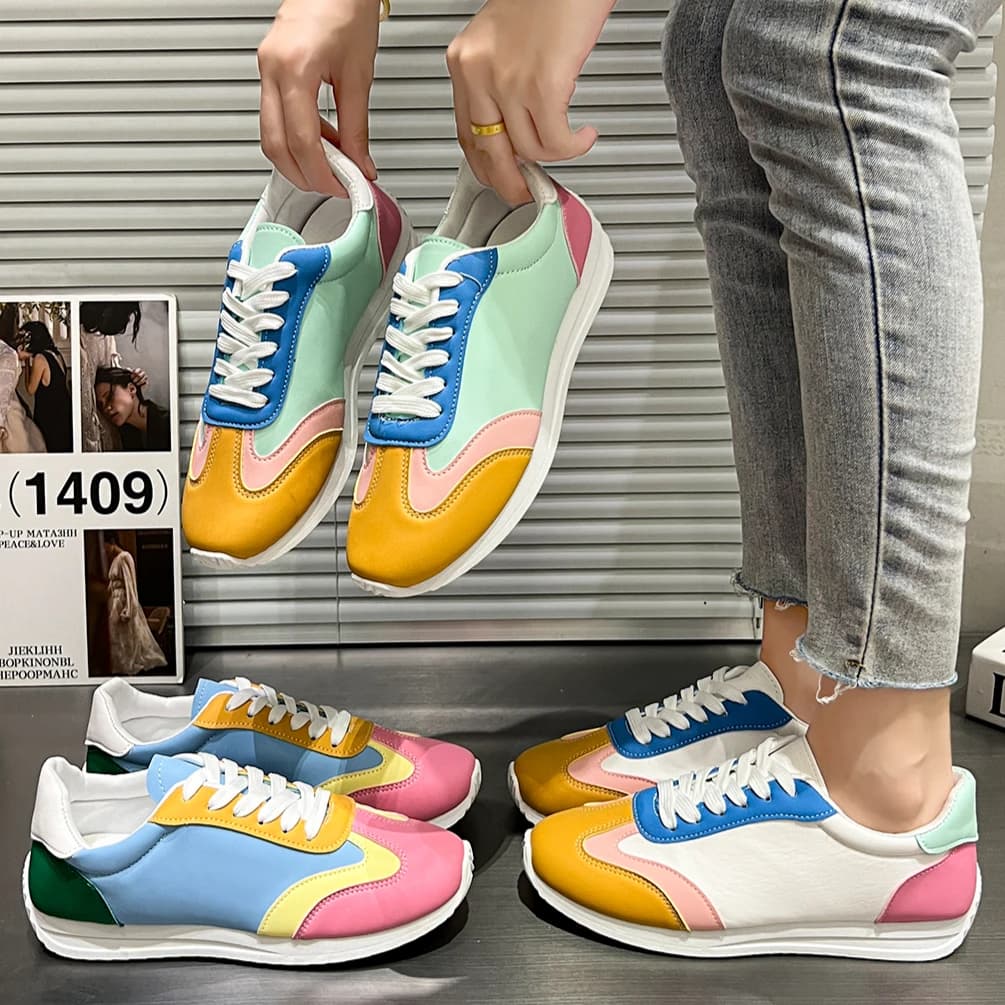 Women Flats Sneakers Fashion Retro Yellow Casual Lace-up Low Cut Sneakers Women Lightweight Breathable Shallow Shoes for Women