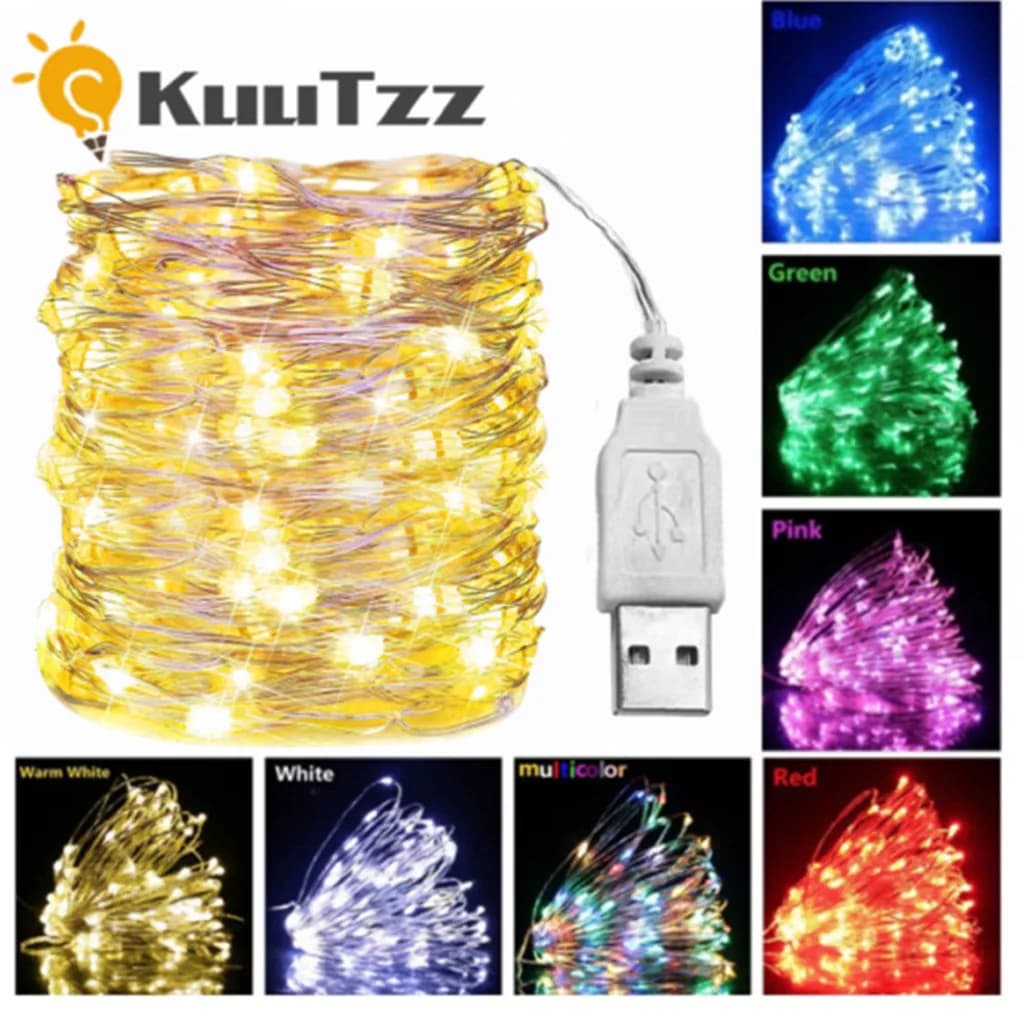 1/2/3/5/10/20M USB LED String Lights Silver Wire Garland Light Waterproof Fairy Lights For Christmas Wedding Party Decoration