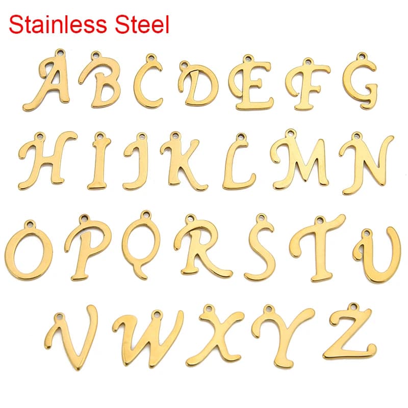 10pcs PVD Never Fade Stainless Steel Letter Charms Bulk Alphabet Charms Pendant for Necklace Bracelet Findings Jewelry Making