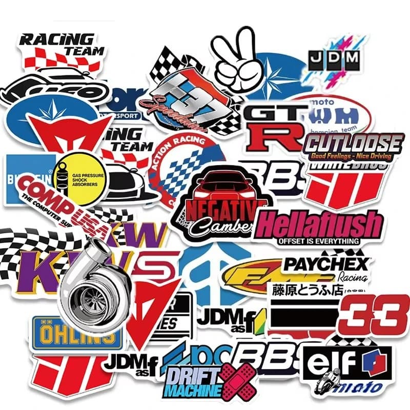 50/100pcs Cool Racing Car JDM Stickers Decals Laptop Skateboard Luggage Phone Helmet Waterproof Motorcycle Sticker Packs