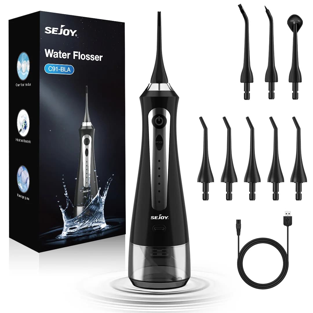 Sejoy Oral Irrigator Dental Water Flosser Thread Teeth Pick Mouth Washing Machine 8 Nozzels 5 Modes USB Rechargeable 270ml Tank