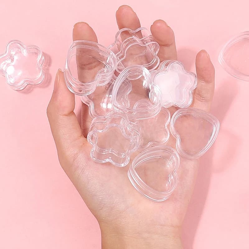 10pcs Nail Art Tiny Box Clear Container Flower Heart For Diy Perfume Accessory Jewelry Beads Plastic Storage Case