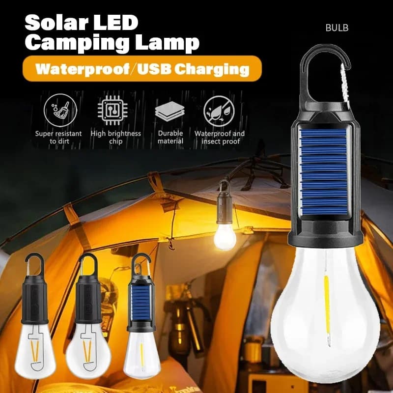 Outdoor Solar Powered LED Lamp Bulbs USB Charging Camping Light Portable Night Lights Waterproof Flashlight Fishing Essentials