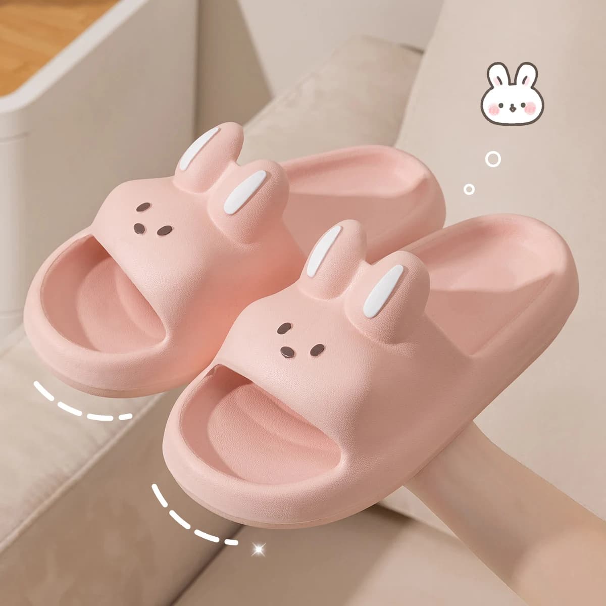 Cute Rabbit Unisex Slippers Non-Slip Slip-On Indoor Slippers Comfortable Soft Home Slippers