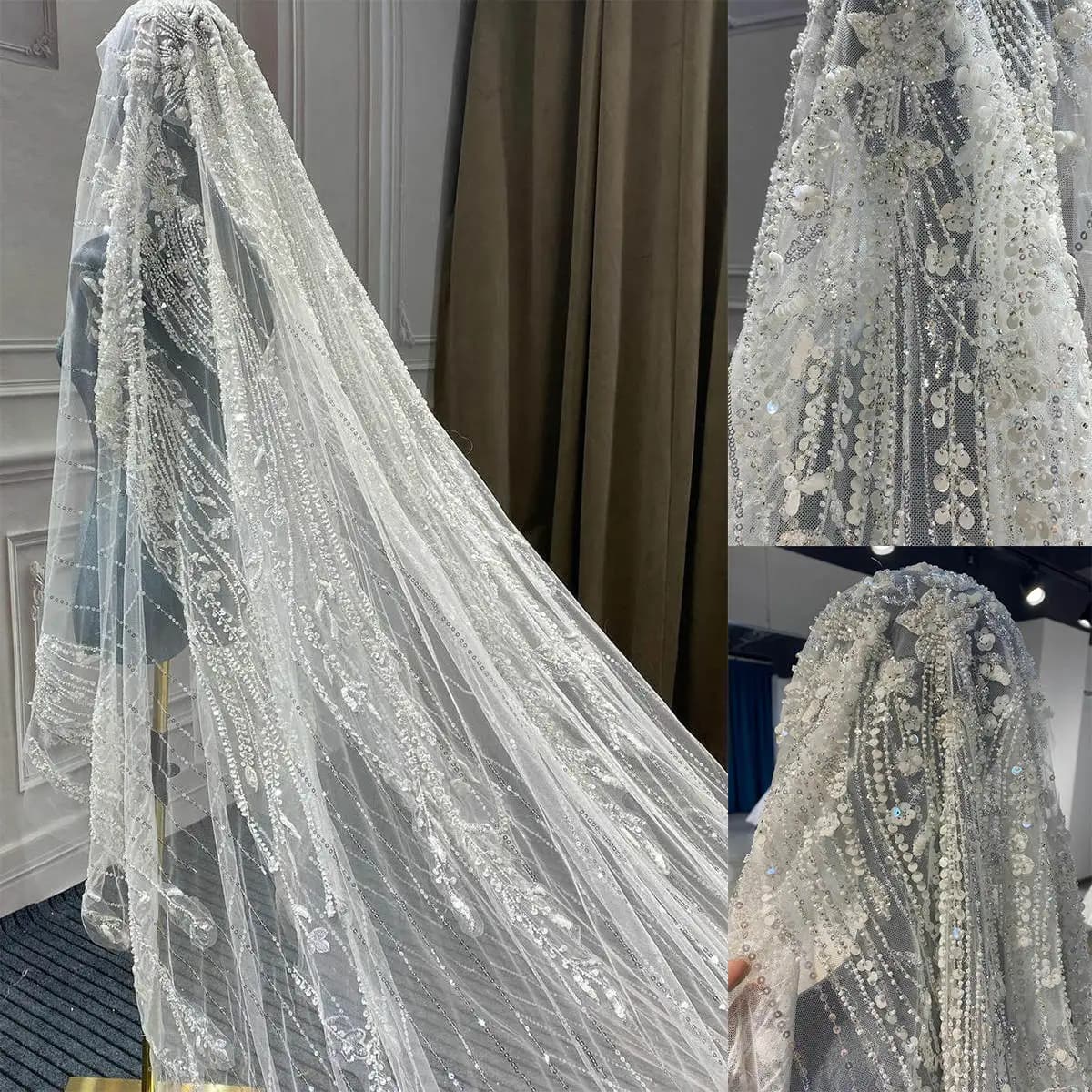 Luxury Wedding Veil For Women Sequins Beading Long Special Cut Royal Bridal Veil with Comb Wedding Accessories Customized