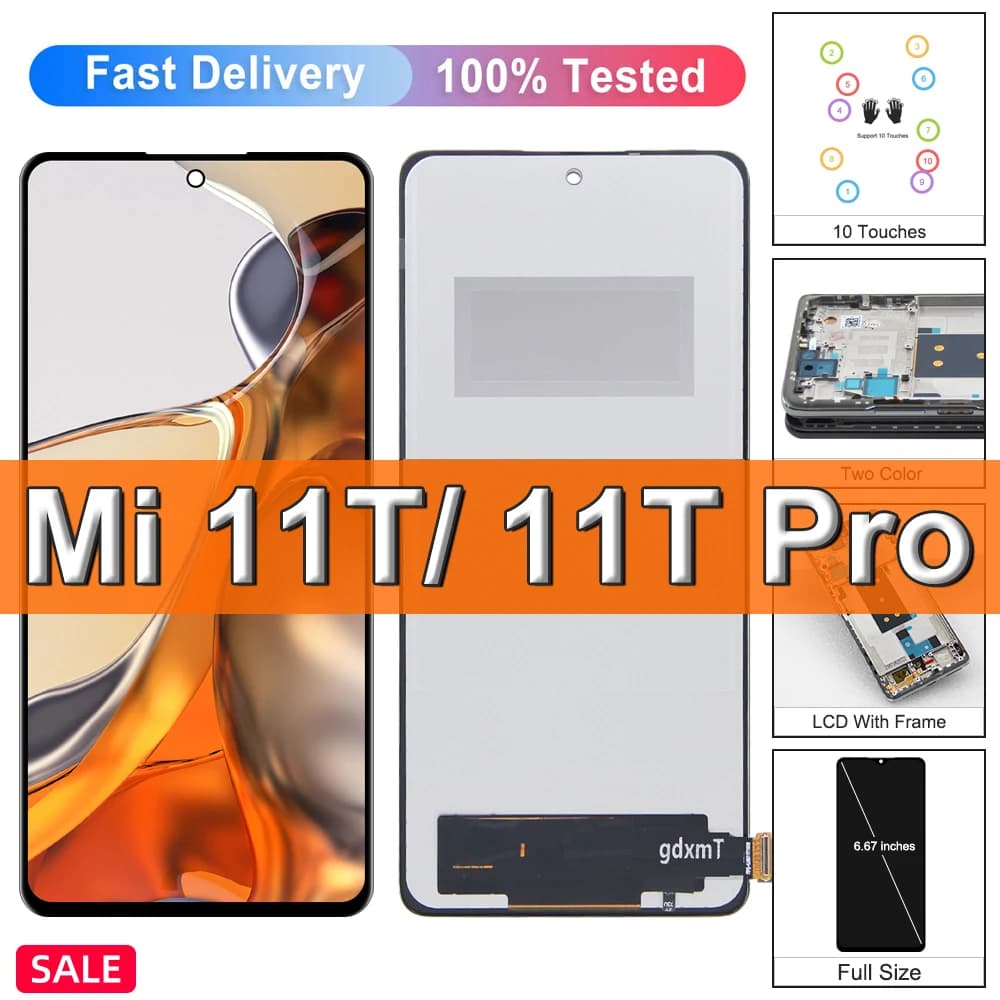 100% Tested 6.67" For Xiaomi Mi 11T Pro LCD 2107113SG Display Touch Screen Digitizer Assembly for Xiaomi 11T Screen replacement