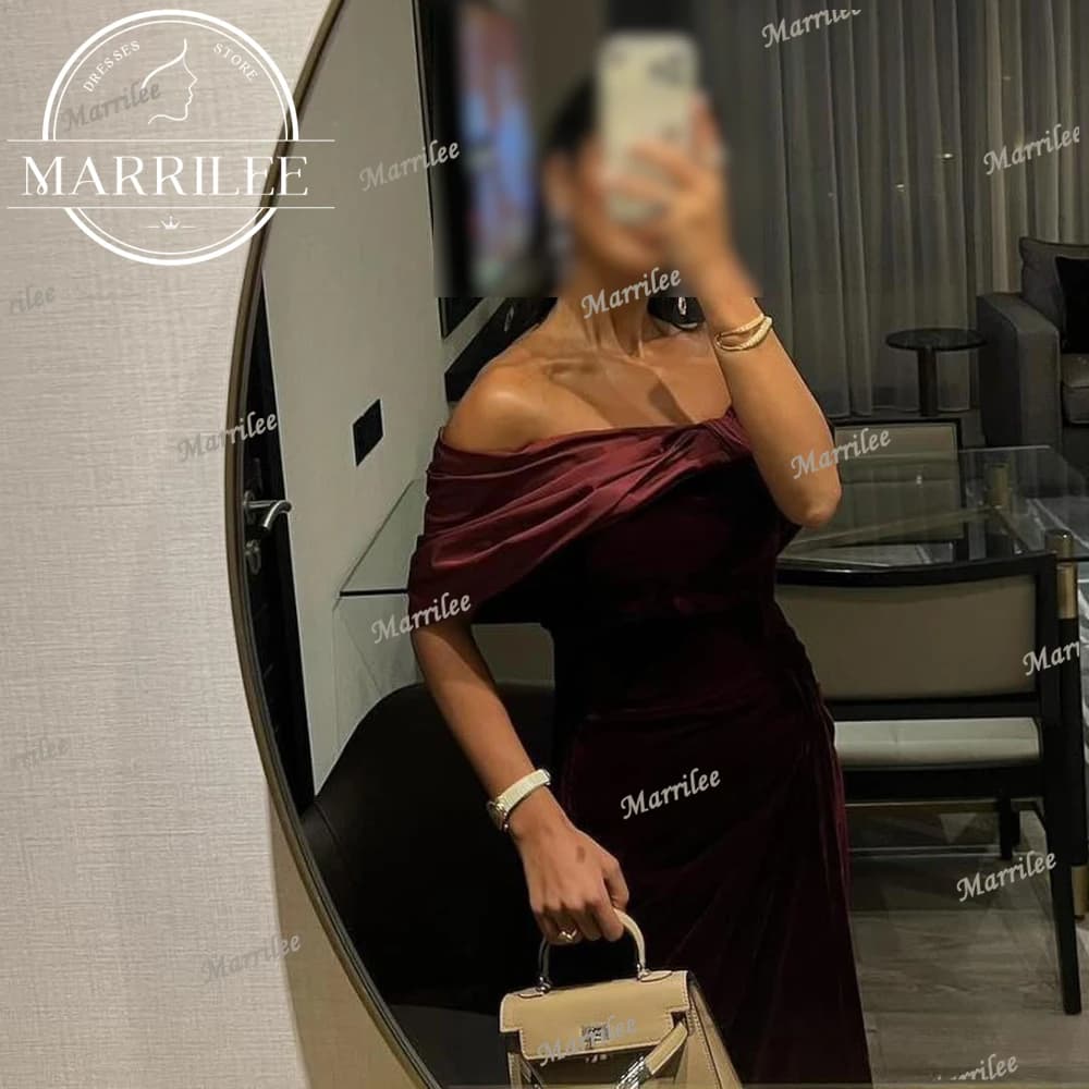 Marrilee Customized Off the Shoulder Straight Ankle Length Contrast Color Classic Ladies Gowns For Special Occasion Velvet