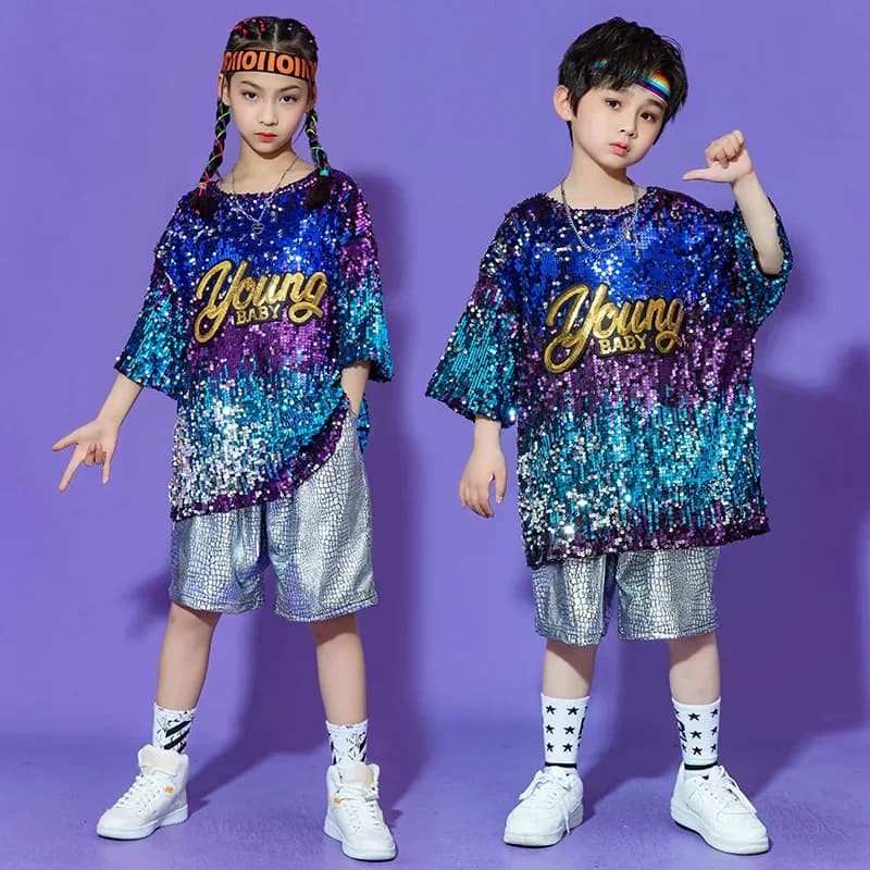 Boy Girls Jazz and Street Dance Performance Costumes Children's Hip-hop Sets Drum Cheerleading Sequin Performance Clothing