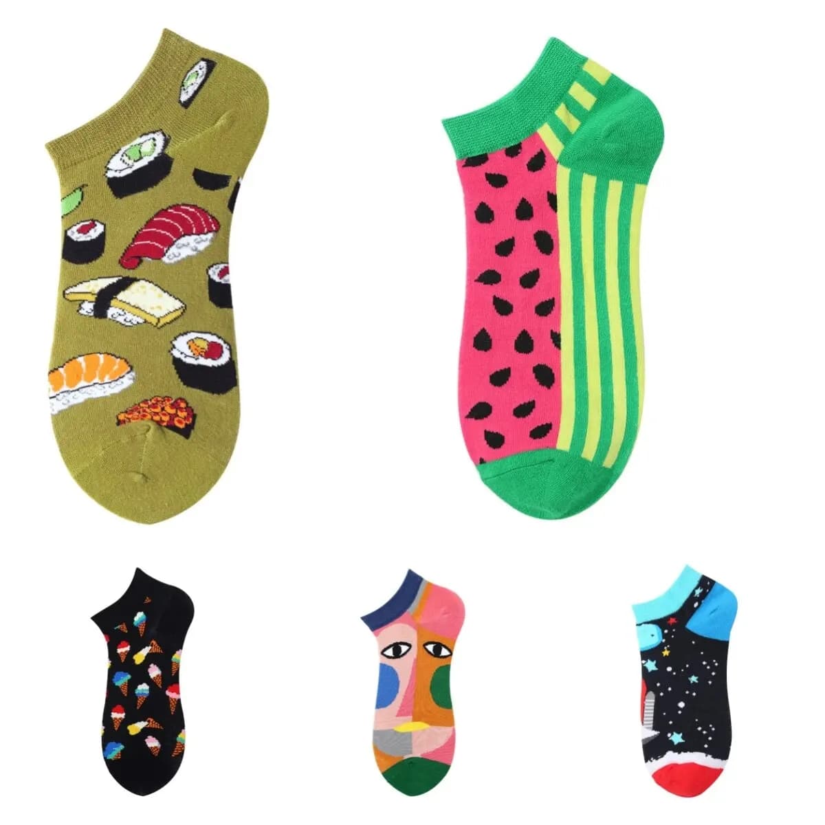 1 Pair Fashion Colorful Short Unisex Socks Oil Painting Food Fruit Funny Ankle Suit In Spring Summer