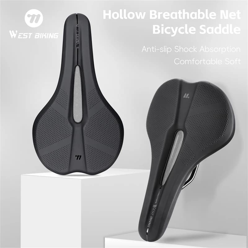 WEST BIKING Ultralight Bicycle Saddle Hollow Breathable Shockproof Cycling Seat Anti-slip Aerodynamic MTB Road Bike Cushion