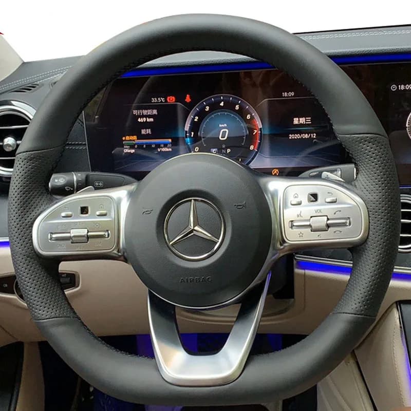 Hand Stitched Genuine Leather Car Steering Wheel Cover For Mercedes Benz W177 V177 W247 W205 C118 C257 W213 EQA H243 2018-2021
