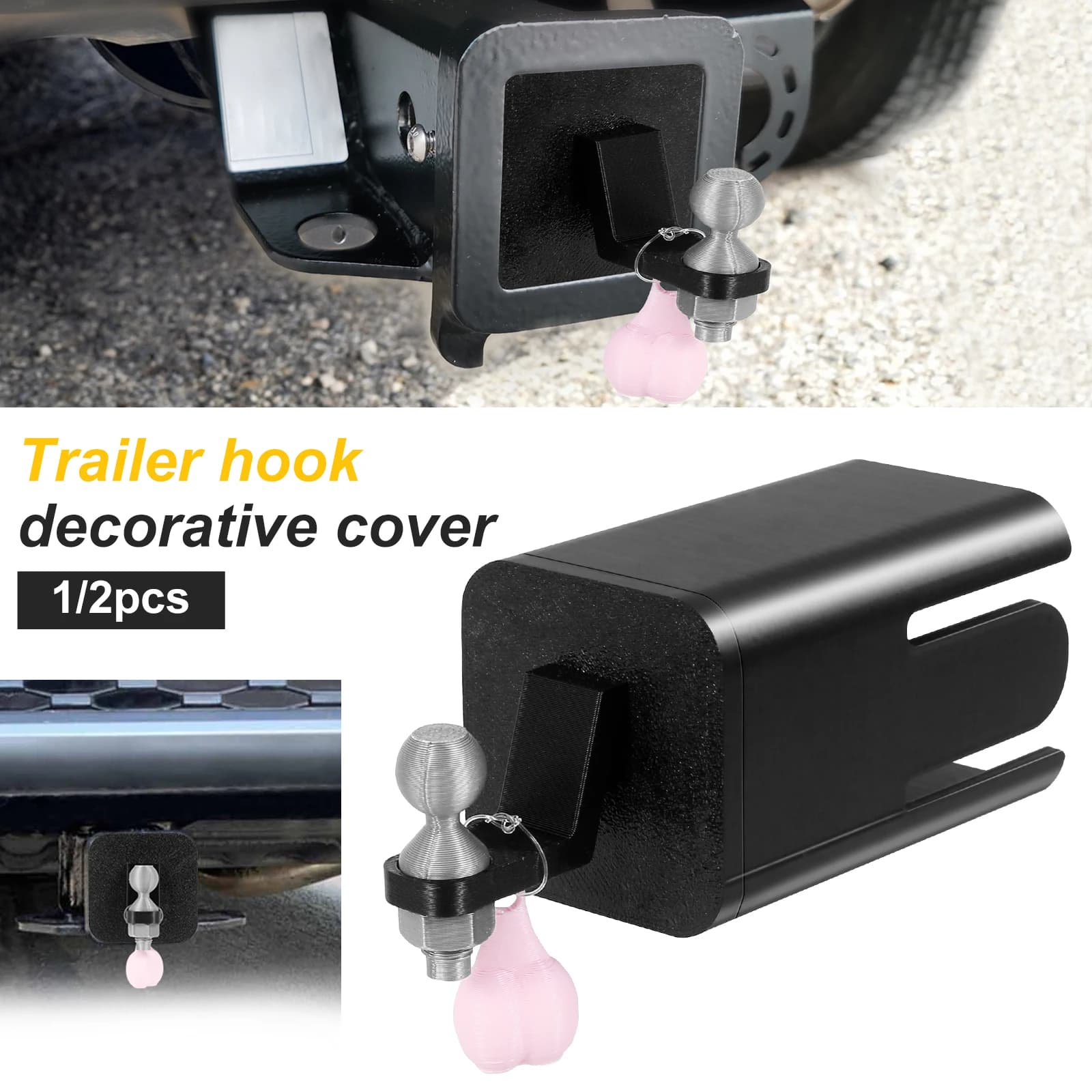 2024 New 50mm Trailer Hook Cover Car Tow Bar Ball Cover with Tiny Nuts Waterproof Plastic Towing Hitch Covers Trucks Accessories