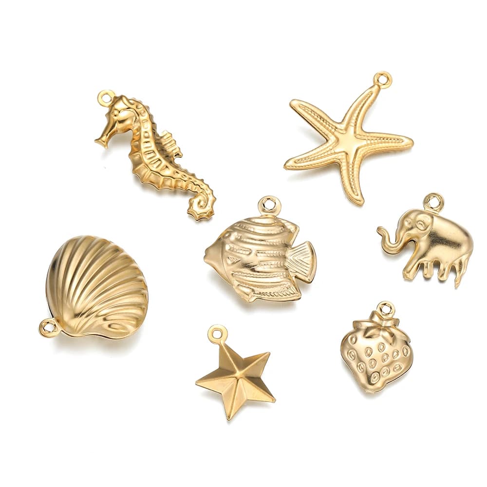 10pcs Gold Color Stainless Steel Ocean Pendant Starfish Shell Shape Pendants Charms for Necklace Earrrings Charm Jewelry Making