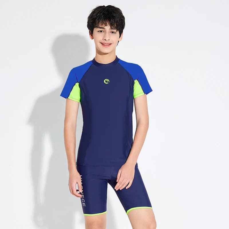 2023 New Swimsuit for Boys Swim Set Swimwear for Kids Trunks Shorts Rash Guard Short Sleeve Sun Protection Swimming Pool Sports