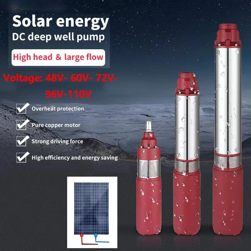 DC48V 60V 72VSolar Water Pump High Pressure Deep Well Pump Submersible Pump High Lift 40-75M Garden Home Agricultural Irrigation
