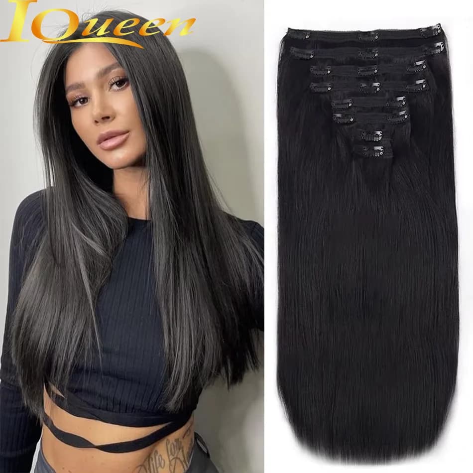 Clip in Hair Extensions Straight Per Set with 18 Clips 8pcs 120G Double Weft Virgin 100% Human Remy Hair Natural Black Color