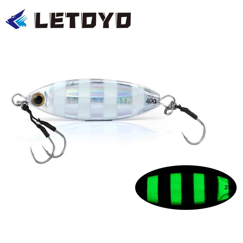 LETOYO 28g 40g 60g Glow Metal Slow Jigging Lures Pitch Jumpping Fishing Jig Bait for Sea Fishing Shore Metal Fishing Lure