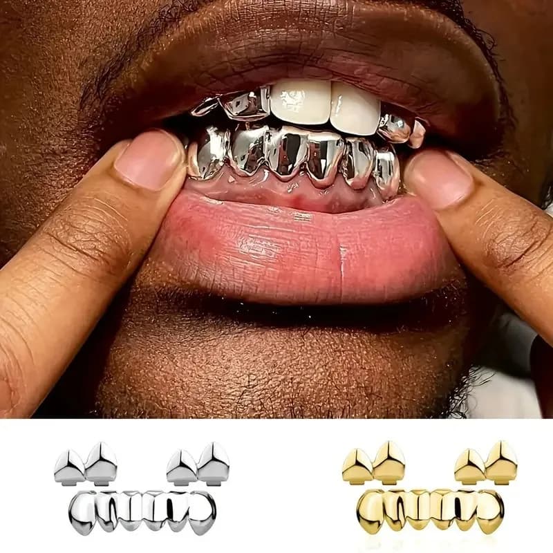 1set Fashion Glossy Three-Piece Braces Hip Hop Men's And Women's Halloween Dance Dentures Rap Trend Jewelry Accessories