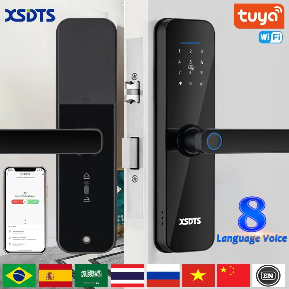 Biometric Electronic Door Lock Digital Black Smart Lock Tuya App Remote Unlocking Keyless Lock Fingerprint Door Lock