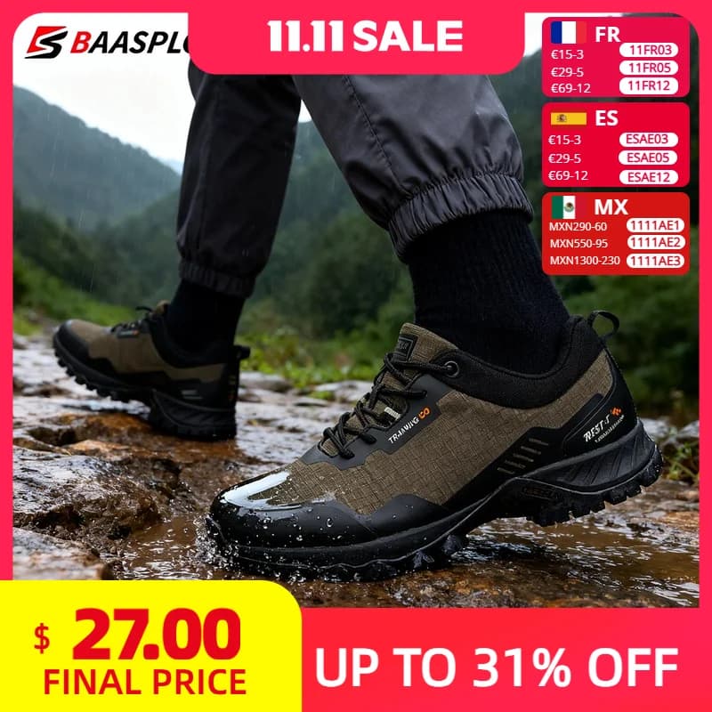 Man's Anti-Skid and Wear-Resistant Hiking Shoes Fashion Waterproof Outdoor Sneaker Comfortable Male Shoes Baasploa New
