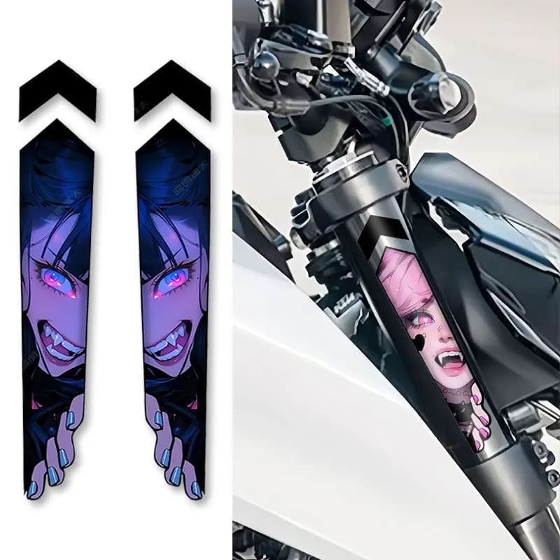 1Pair Peeking Anime Girl JDM Motorcycle Stickers Waterproof Decoration for Motorbike Front Fork Suspension Durable Vinyl Decals