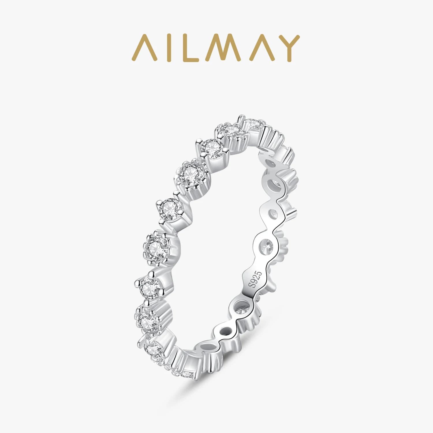 Ailmay Simple Stackable Finger Ring Romantic Clear Zircon CZ rings for Women Minimalist Fine Jewelry 2021 New Style Bague