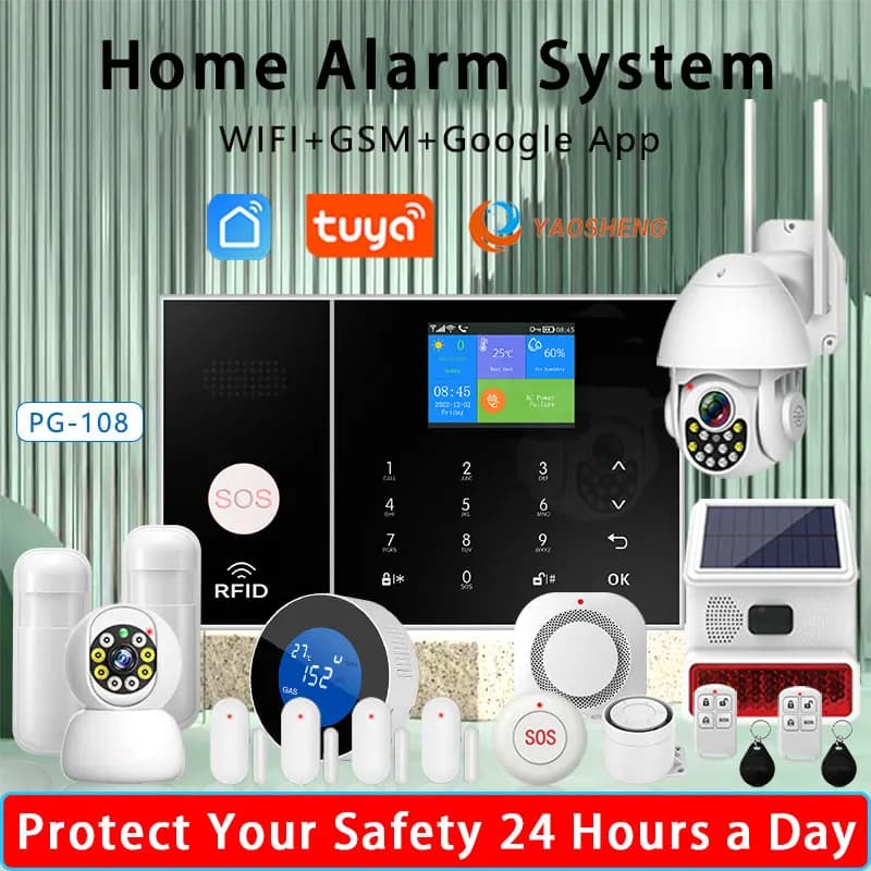 Home Security Tuya Home Alarm Wireless Smart System 2G GSM Wifi Home Child Safety protection Anti-theft Camera automation