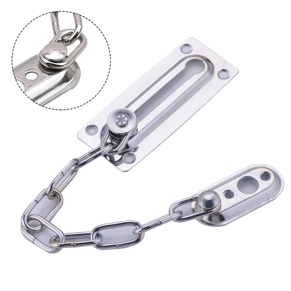 1pc Security Door Chain Home Office Lock Guard Latch Stainless Steel Silver Sliding Fastener For Home Door Lock Hardware
