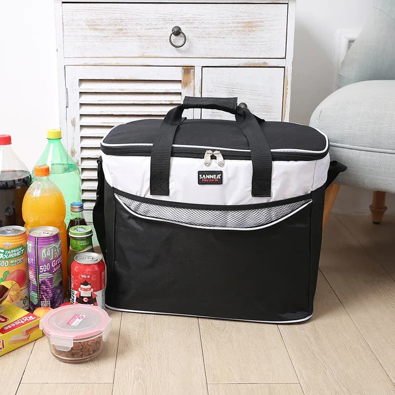 SANNE New 34L Large Capacity Oxford Cloth Cooler Bag Insulated Lunch Bag Containe Family Outdoor Picnic Portable Lunch Box