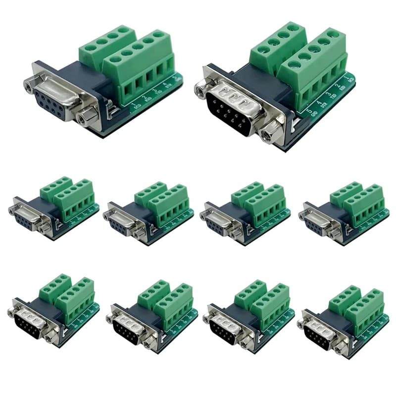 10PCS DB9 Solderless Connector, RS232 D-SUB Serial To 2 Row 9-Pin Port Terminal Adapter Breakout Board With Nuts