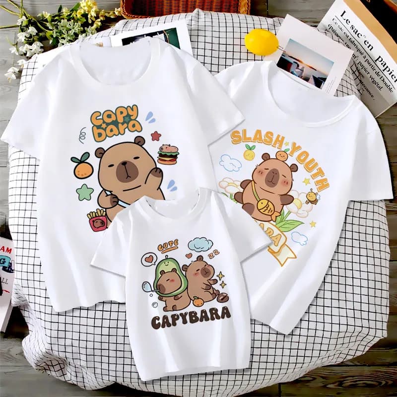 Kids Basic T-shirt Women Men Capybara Tees 3-10Years Children Short Sleeved Clothes Boys Girls Round Neck Tops Birthday Gifts