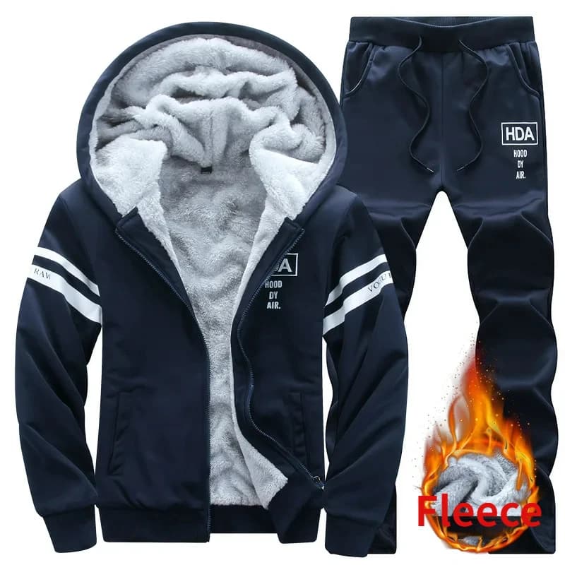 2023 Large Winter Men's Casual Sports Plush Set Hooded Coat Korean Edition Warm and Thickened Two Piece Set Clothes for Men