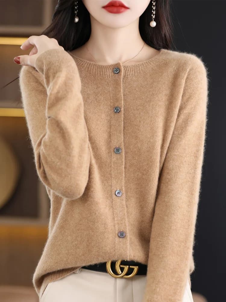 Women O-Neck Cashmere Cardigan 100% Merino Wool Sweater Basic Style Buttoned Knitwear Female Casual Autumn Winter Soft Tops