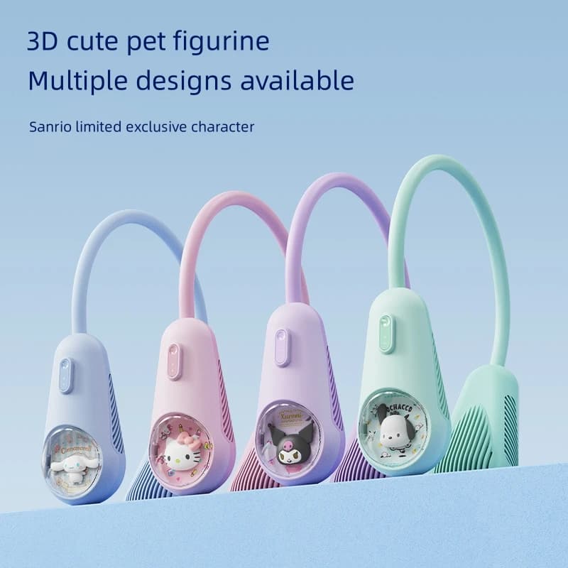 Sanrio Kuromi Hello Kitty Neck Fan outdoors sports,featuring noise-free operation, strong wind power,  USB charging capabilities