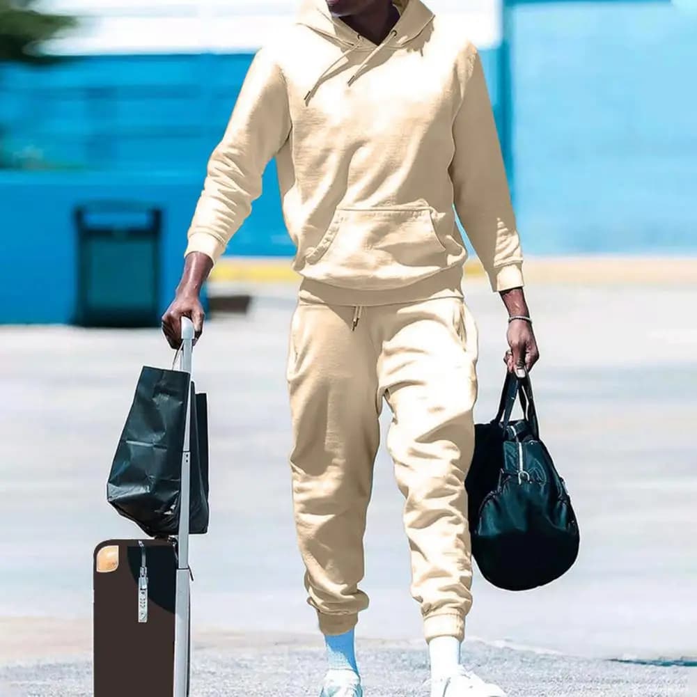 Men Regular Fit Suit Men's Hoodie Pants Set with Patch Pocket Long Sleeve Adjustable Waist Soft Casual Top Trousers for Comfort