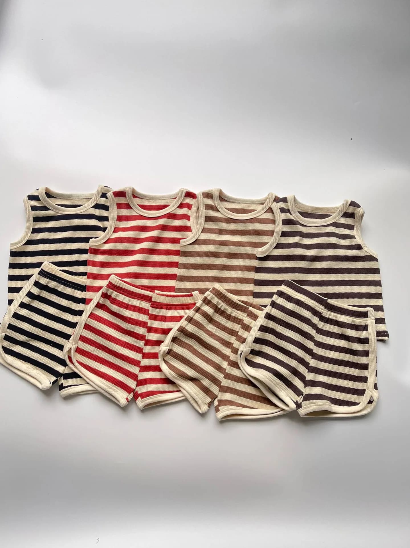 2025 Summer New Baby Sleeveless Clothes Set Infant Boy Girl Vest + Shorts 2pcs Suit Toddler Waffle Striped Breathable Outfits