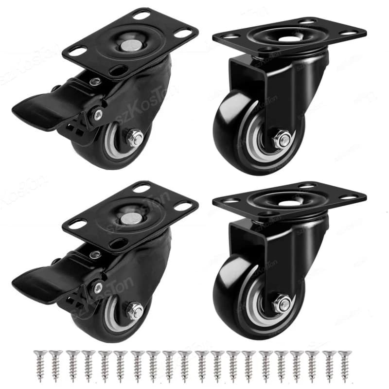 4pcs/lot Furniture Casters Wheels PP Swivel Caster Black Roller Wheel For Heavy Duty Platform Trolley Chair Household Accessorie