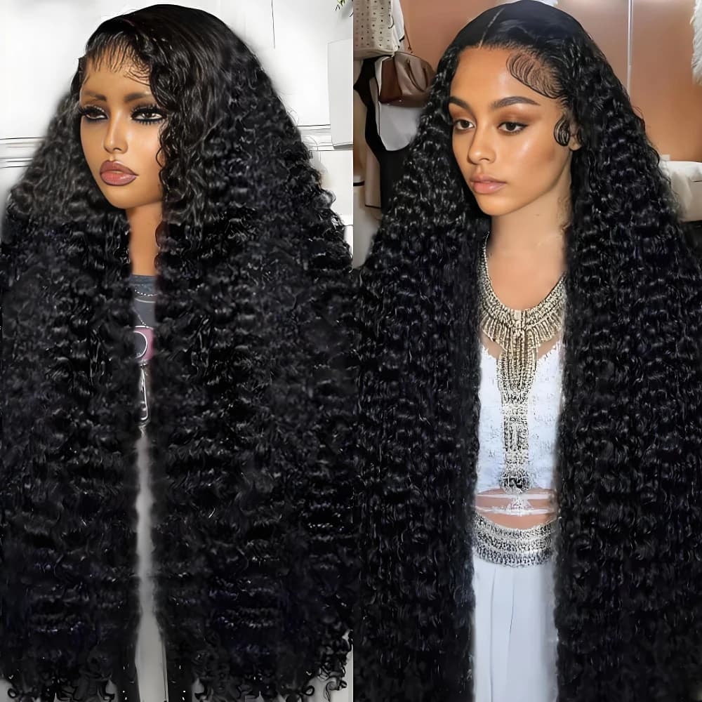 46 Inch Long Deep Wave Wigs 100% Human Hair 13x6 HD Lace Frontal Wigs 200% Density Water Wave Frontal Pre Plucked Wigs For Women