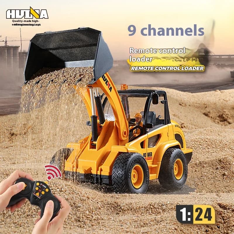HUI NA TOYS518 remote-controlled loading vehicle 9-way bulldozer excavator simulation engineering vehicle model boy supermarket