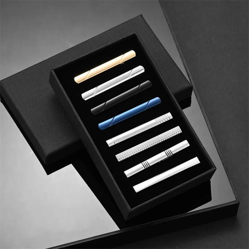 7/8/10 PCS Tie Clip Set With Gift Box Wedding Guests Gifts Metal Man Shirt Cufflinks Men's Gift For Husband Luxury Jewelry