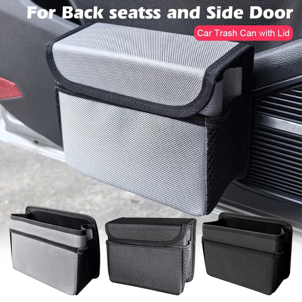1PCS Universal Car Trash Can Foldable Car Storage Box With Lid Car Back Seat Garbage Can With 30Pcs Trash Bag Car Organizer