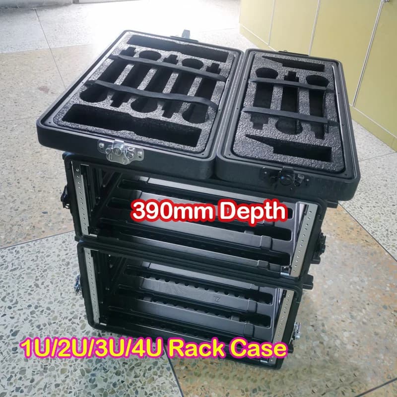 Portable PE Flight Case 2U/3U/4U/6U Cabinet For Microphone Digital Power Amplifier Wireless Microphone Rack Case 390mm Depth